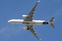 An Airbus A350 takes off at the aircraft builder