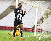 Kayserispor midfielder Bernard Mensah celebrates after scoring a goal