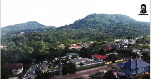 An aerial shot of the town of Kwahu