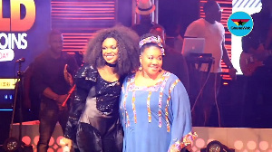 Becca and her mother in 2017 on stage at the 10th Anniversary Celebrations