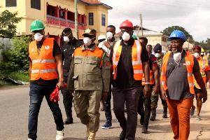 Sammi Awuku joined a disinfection exercise in Koforidua