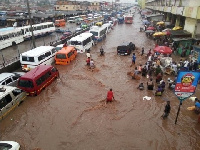 An area flooded after a heavy downpour in Accra