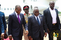 President Nana Akufo-Addo welcomes President Patrice Talon to the Flagstaff House.