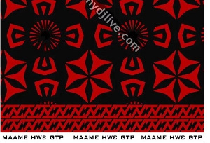 A sample of the black and red 'Maame Hw3' design manufactured by GTP