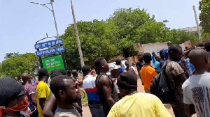 A photo of people packed at the Efua Sutherland park