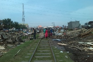 A file photo of a demolishing exercise near a railway line in Accra