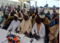 Sheikh I.C Quaye flanked by National Chief Imam and Alhaji Ibrahim Adjei