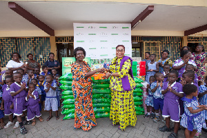 Mrs Mahama (R) pledged her continuous support for the less privileged in the society