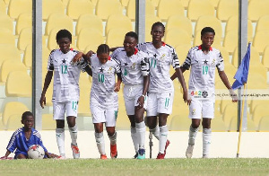 Black Maidens players celebrating their goal