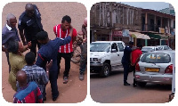 The young man [in red and white striped shirt] after his arrest