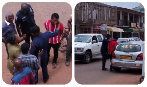 The young man [in red and white striped shirt] after his arrest