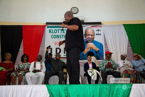 Former President John Mahama speaking during his campaign tour in Accra