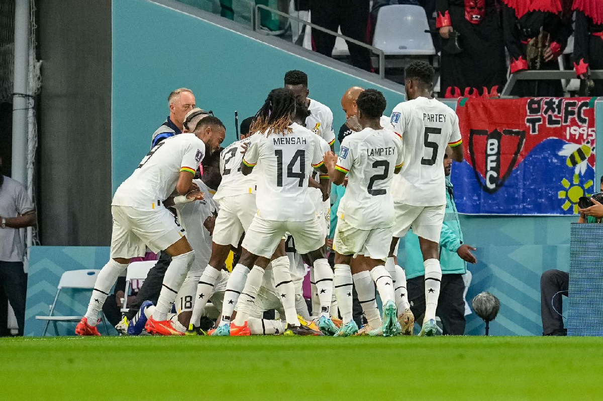 Black Stars celebrating a goal against South Korea