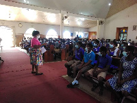 Jemima Mensah addressing students in one of the schools