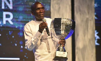 Eliud Kipchoge speaks after he was crowned the Sports personality of the Year at the Soya gala