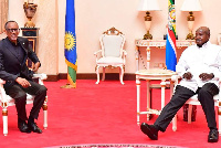 Presidents Paul Kagame (Rwanda) and Yoweri Museveni (Uganda) in Uganda