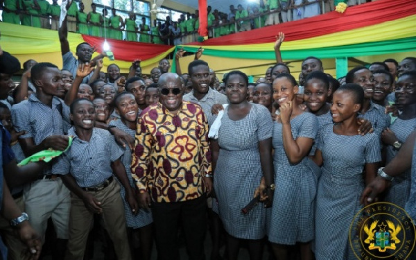 President Akufo-Addo with some school children