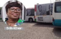 Minster of Transport, Ms Dzifa Attivor[L] and MMT buses