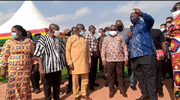 Minister of Railways Development, Joe Ghartey takes President Akufo-Addo on tour at the site