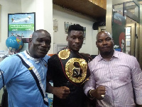 Patrick Allotey with his promoter and Mr. Okine (L)