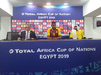 Jordan Ayew (middle) speaking to the press after the game