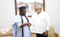 Former President Jerry John Rawlings and governor of Imo State of Nigeria, Rochas Okorocha