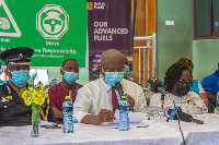 Ben Hassan Ouattara addressing commercial drivers and motorcycle riders at the launch