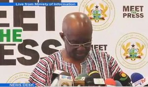 Joseph Kofi Adda, Minister of Sanitation and Water Resources addressing the press