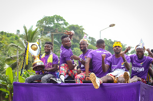 Some players of Medeama SC with the trophy