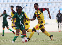 Black Princesses captain, Evelyn Badu in action against Zambia Credit 442and Stock