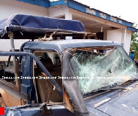 One of the Police vehicles vandalised by the angry youth