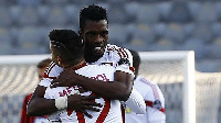 Ghana international defender John Boye celebrate his goal with a colleague