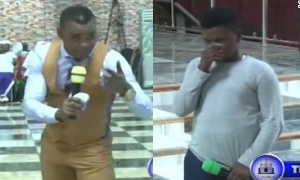 Angel Obinim and son pictured at the Tema branch of his church