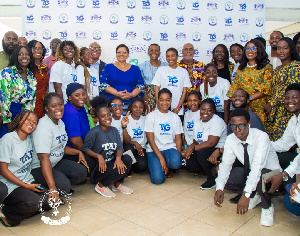 Mrs Svanikier and Adjoa Andoh (middle) with other dignitaries and some of the beneficiary students