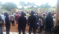 Police personnel trying to contain the protesters