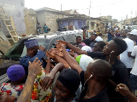 Residents of Dagomba line in Asokore Mampong Municipality rushing to get hand sanitizers