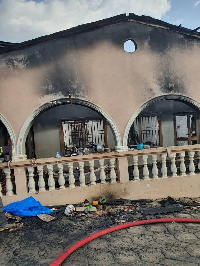 A shot of the totally burnt house