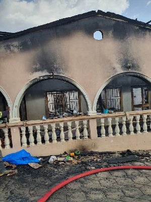 A shot of the totally burnt house