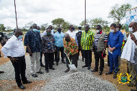 President Akufo-Addo cutting sod for the construction of the 275-metre-long Dikpe Bridge