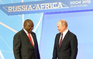 South African President Cyril Ramaphosa and Russian President Vladimir Putin at Russia-Africa Summit