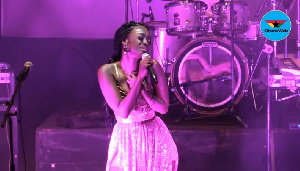 Adomaa performing one of the songs on her album