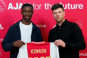 Don-Angelo Konadu (left) with an Ajax official