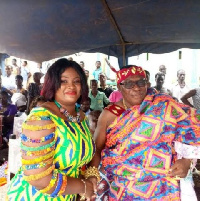 Mrs. Akasi Hormah Miezah in a pose with Chief of Basake, Nana Bonyah VI