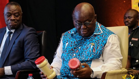 President Akufo-Addo presented with some of the products from the pitch