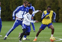 Ghana winger Christian Atsu training with Baba Rahman and the rest of the Chelsea team