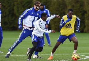 Atsu and Rahman at training with the rest of the Chelsea team