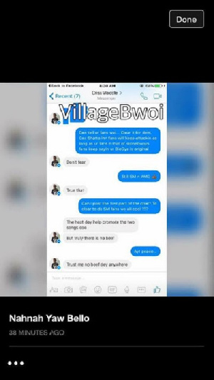 Screenshot conversation between Shatta and Criss Waddle