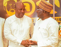 Former President Mahama shaking hands with Vice President, Dr Mahamudu Bawumia