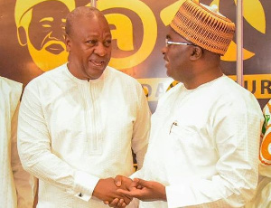 Former President Mahama shaking hands with Vice President, Dr Mahamudu Bawumia