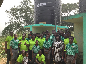 The old students with the Assistant Headmistress and some students of Adonten SHS